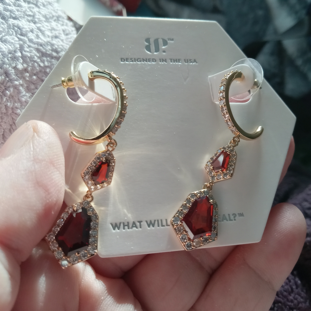 Elegant Gold and Red Drop Earrings